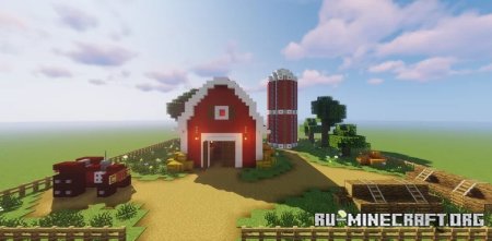  Red Barn with Grain Silo  Minecraft
