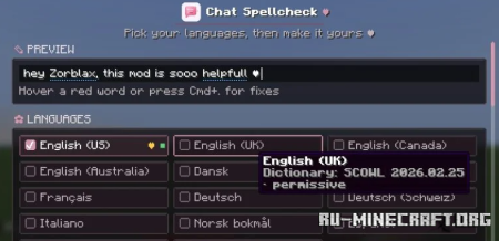 ������� Chat Spellcheck ��� Minecraft 26.2